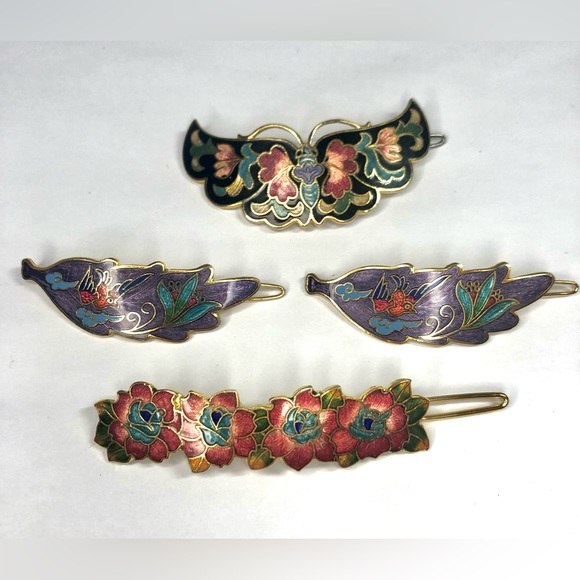 Vintage Cloisonne Enamel Butterfly Hair Barrette Bundle Butterfly Birds Flowers main image 6